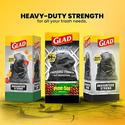 Glad Large 30 Gallon Trash Bags, Pine-Sol Heavy Duty Garbage Bags, Forceflex