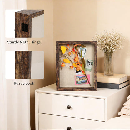 8x10 Shadow Box Frame with Linen Back - Real Glass, Push Pins Included, Sturdy Rustic Memory Display Case, Fits 6.8x8.8 Inserts