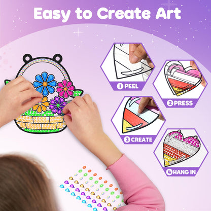 ZIZZ Diamond Painting Suncatcher Kits for Kids: 5PCS Easter Basket Stuffers for Kids, Birthday Gifts for Girls, Art & Crafts Supplies, Party Favors, Creative Toys for Girls Boys 4 5 6 7 8 9 Years Old