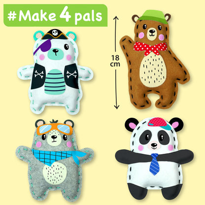 EZCRA Bear & Animal Sewing Kit for Kids Ages 4-8, No-Mess Felt Craft Projects, 4 Easy Beginner Learn-to-Sew Arts & Crafts for Boys and Girls