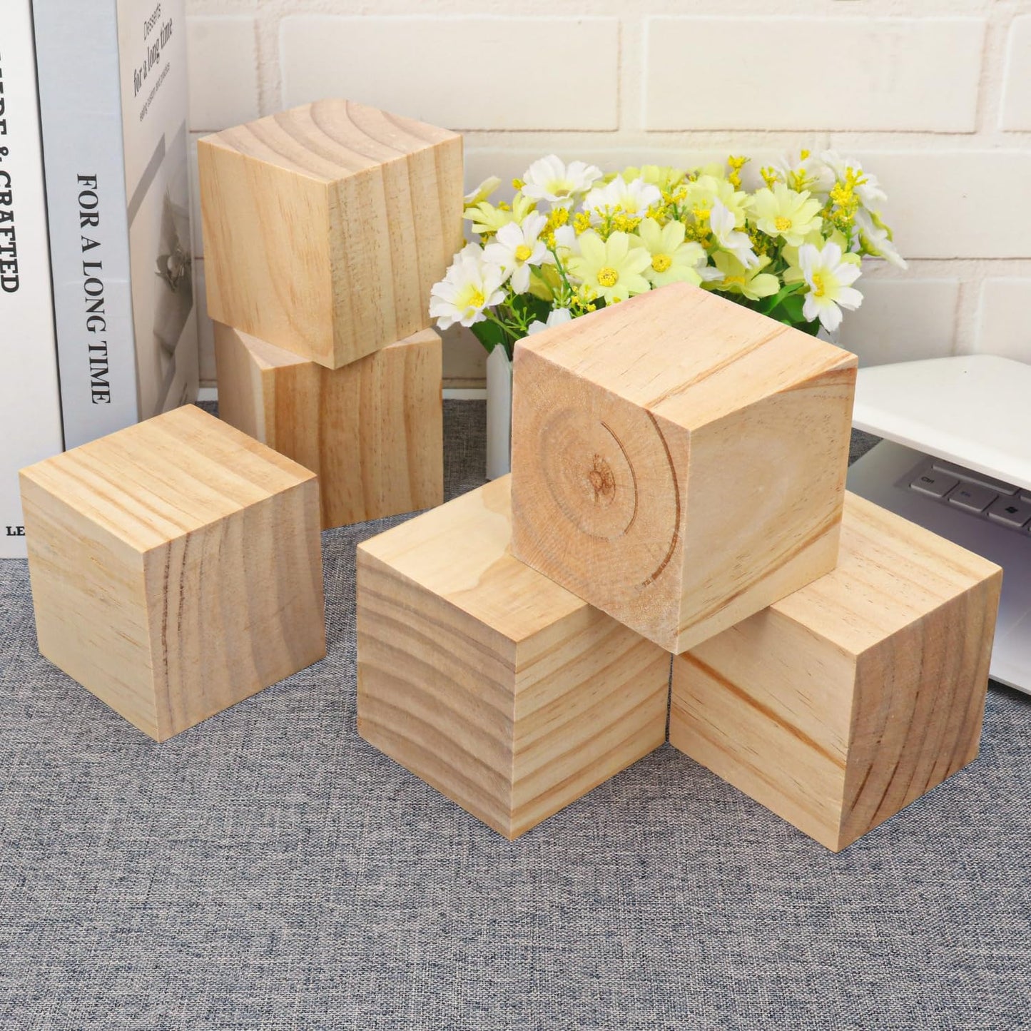 kukmakri 15 PCS Premium 3.15 Inch Wooden Cubes, Natural Pine Wood Cubes for Crafts, Wood Blocks Ready for Artistic DIY Projects-Unleash Creativity with Blank Wood Blocks.