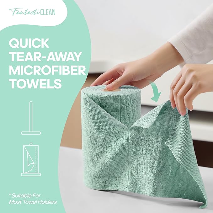 Fantasticlean Microfiber Cleaning Cloth Roll -60 Pack, Tear Away Paperless