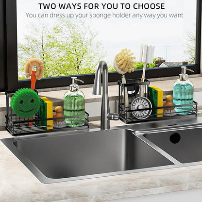 Sink Caddy Organizer with Water Absorbing Stone Tray, Instant Dry Sponge Holder