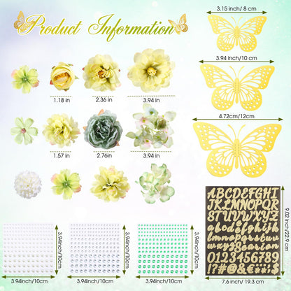 Hoteam DIY Graduation Cap Decorations Kit Included Faux Flowers 3D Butterfly Self Adhesive Rhinestones Glitter Alphabet Letter Stickers for 2026 Grad Cap Topper Party Gifts Decor(Green)
