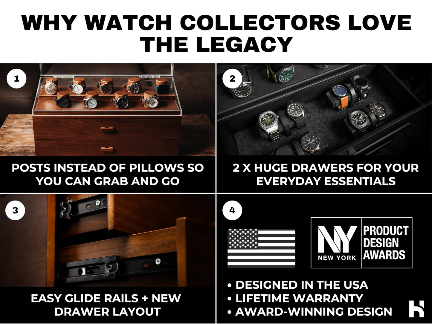 Premium 17 Slot Watch Box for Men - Extra Large Wooden Watch Display Case with Hinged Cover, Leather Lining & 2 Drawers - Watch Holder Organizer Stand - Handcrafted Luxury Father's Day Present for Men