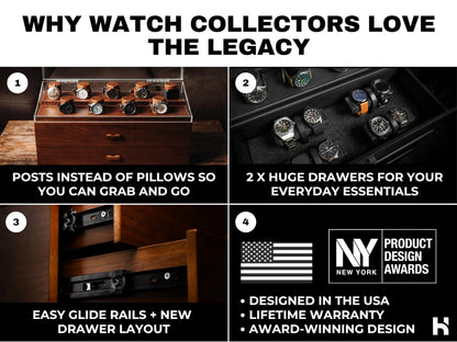 Premium 17 Slot Watch Box for Men - Extra Large Wooden Watch Display Case with Hinged Cover, Leather Lining & 2 Drawers - Watch Holder Organizer Stand - Handcrafted Luxury Father's Day Present for Men