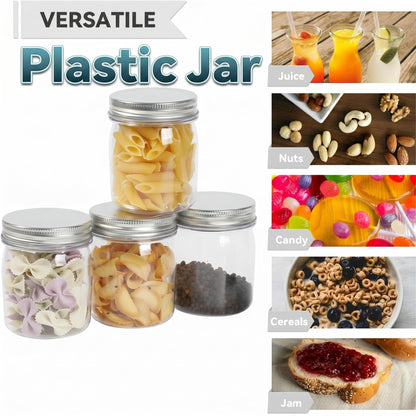 novelinks 8 oz Clear Plastic Jars with Airtight Lids, 16 Pack Plastic Mason Jars with Lids 8oz, Refillable Storage Slime Containers & Small Spice Jar for Kitchen Organization (16 Pack,Silver)