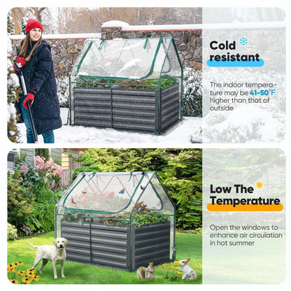 Quictent Raised Garden Bed Galvanized Raised Beds for Gardening Vegetables with Cover 4x3x2 ft Tall Metal Planter Box Outdoor Use (Clear)