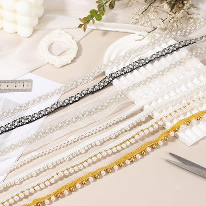 uxcell 2 Yards Pearl Beaded Trim, 1cm Bridal Lace Ribbon Trimming Edge Embellishments for Sewing Wedding Party Dress Fabric DIY Craft, Solid White
