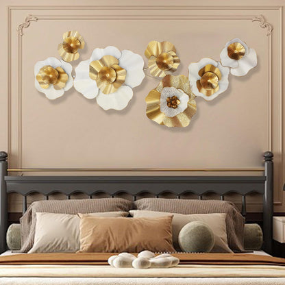 White Gold Abstract Wall Decor - Modern Metal Wall Sculptures, Large 3D Vertical 49"*25" Flower Wall Decor for Living Room, Dining Room, Bedroom