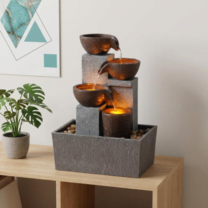 Rytmfluss 13 Inch Tabletop Water Fountain Indoor, Desktop Waterfall Fountain with LED Lights, Indoor Fountain Zen Decor for Home Office Bedroom Meditation Relaxation Desk Decor, Gift for Women and Mom