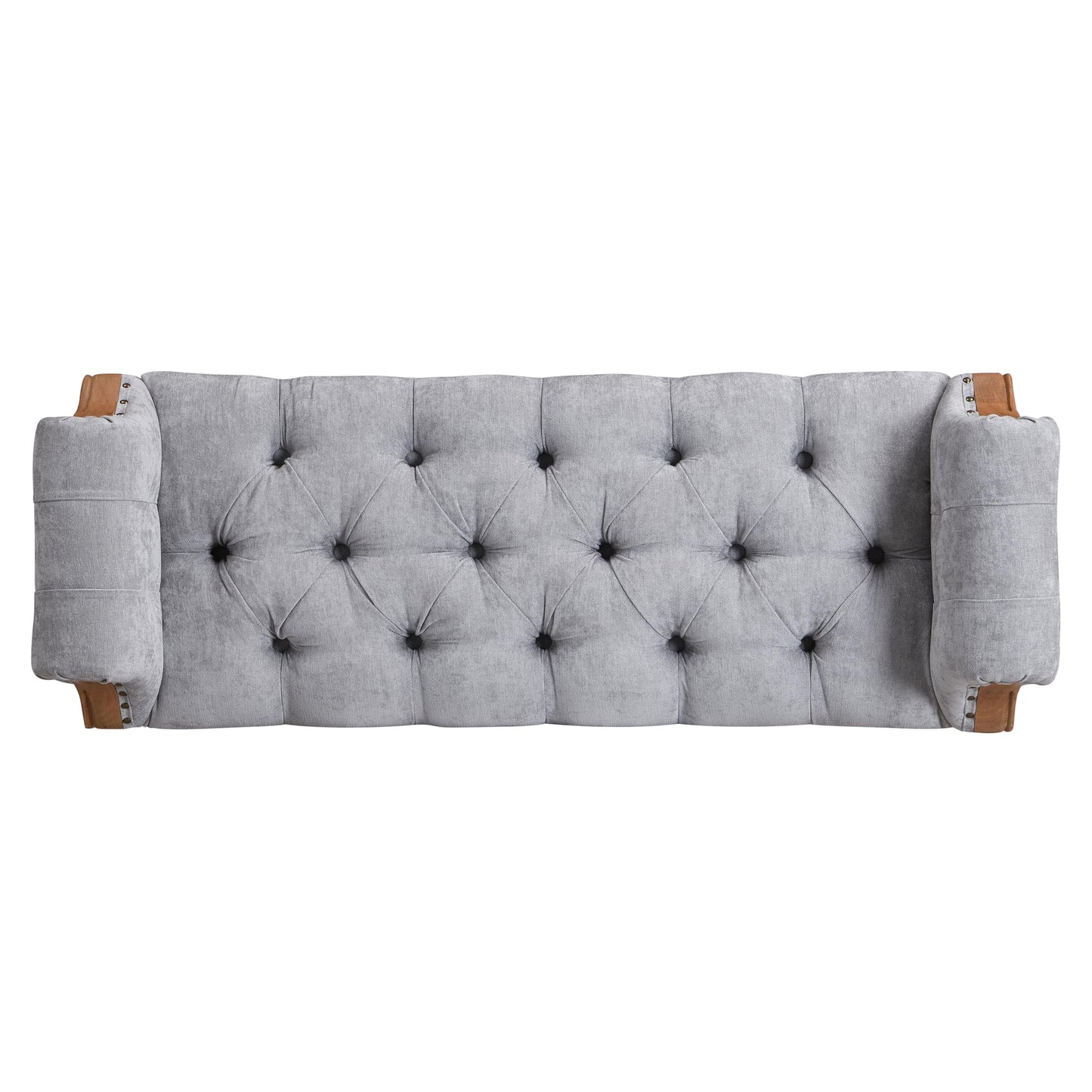 Christopher Knight Home Yordle Button-Tufted Linen Upholstered End of Bed Ottoman, Wooden Living Room Ottoman Bench with Nailhead Trim, Long Entryway Bench with Rolled Arms, Gray + Brown