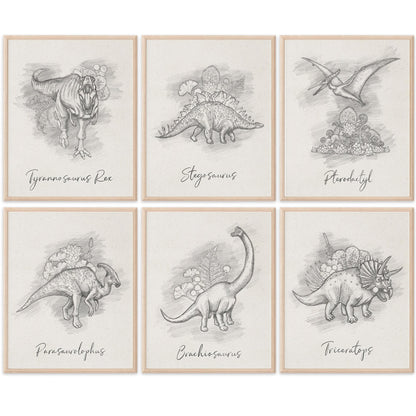 DREAM BIG PRINTABLES Dinosaur Sketchbook Set Art Prints (Set of 6) - 8x10s | Unleash Prehistoric Charm with These Wall Arts | Living Room | Farmhouse Decor | Bedroom Wall Decor | Kid's Room