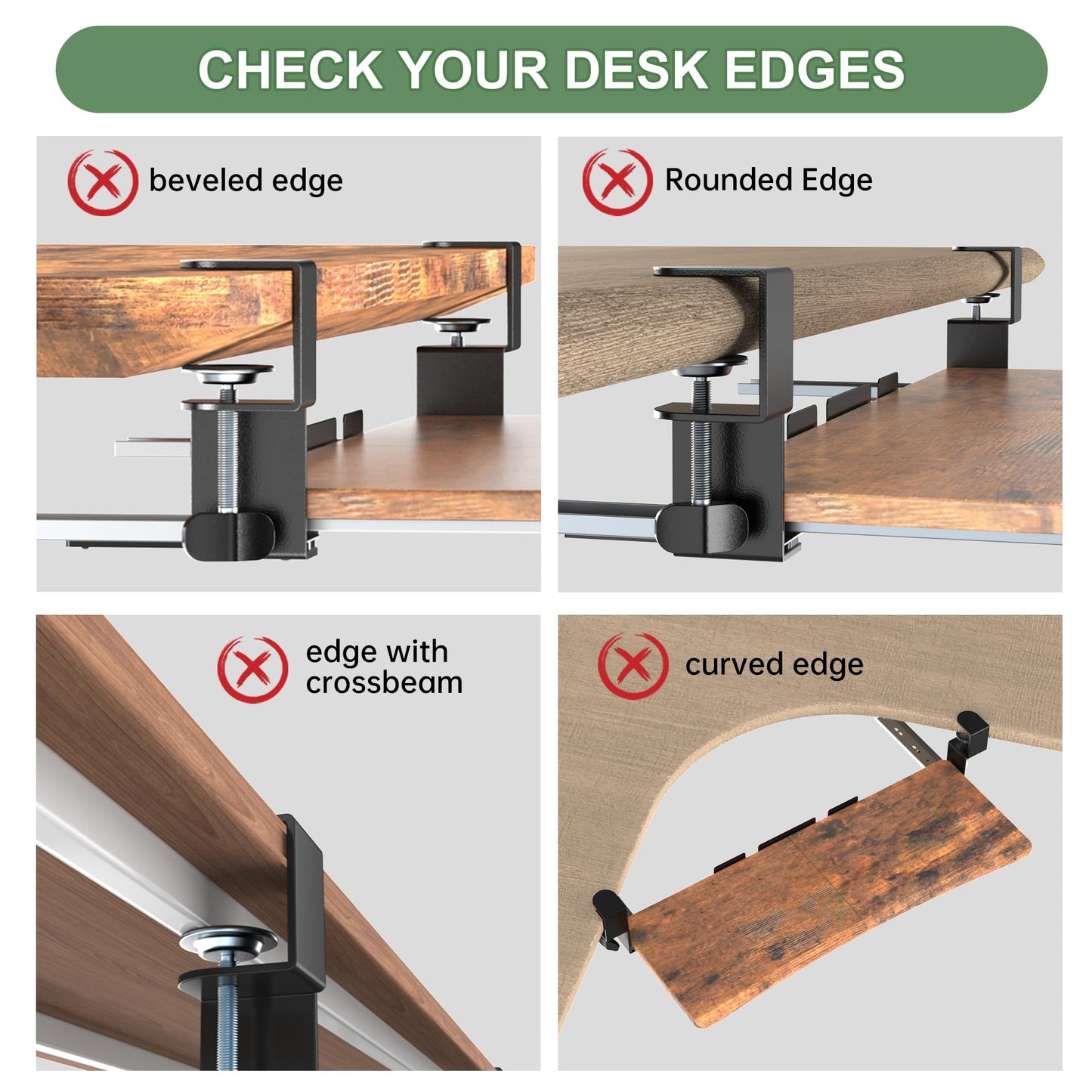 UPGRAVITY Extra Large Keyboard Tray Under Desk - Slide Out with Sturdy C-Clip Mount System, Extra Wide 31.5" (35.8" Including Clamps) x 11.8" Pull-Out Keyboard Computer Drawer, Rustic Vintage Brown