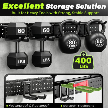 HOLDRAIS Garage Tool Organizer Wall Mount, 49.5 Inch Heavy Duty Garage Organization System with 10 Adjustable Hooks, Garden Tool Storage Rack for Garage, Yard & Shed, Holds Up to 400 lbs