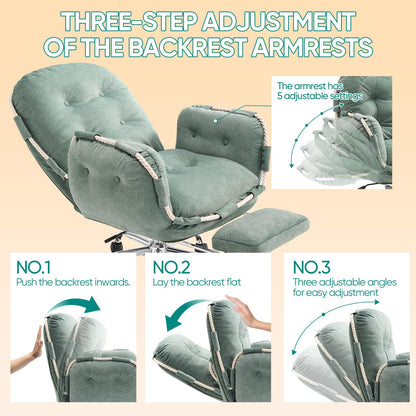 Criss Cross Office Chair with Foot Rest Flip Armrests for Pets and Comfortable Cross Legged Office Chairs for Women Reclining Office Chair Desk Chair Comfy Vanity Chair with Back and Wheels Green