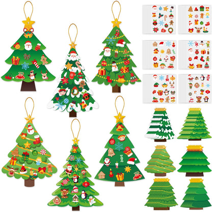 JULBEAR 54 Pcs Christmas Tree Crafts for Kids, DIY Xmas Tree Hanging Ornaments with Stickers Kits for Home Classroom Game Activities Party Favors Holiday Decoration Making