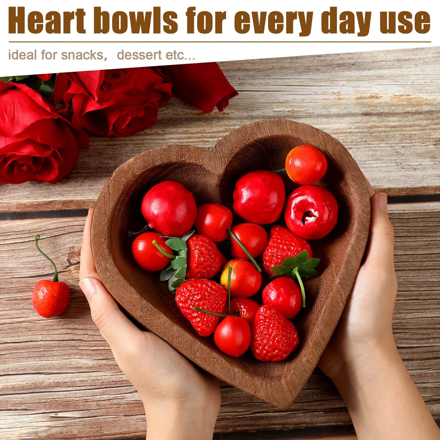 Tioncy 10 Pcs Wooden Dough Bowls - Wood Heart Shaped Hand Carved Paulownia Serving Decorative Bowl Bulk for Home Holding or Making Bread, Fruits, Salad & Candle, 7 Inch
