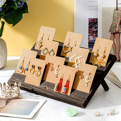 Blulu 31 Pack Wooden Earring Display Stand 7 Slots jewelry Display Holder with Earring Card for Selling Vendors Retail Show(Black Gray)