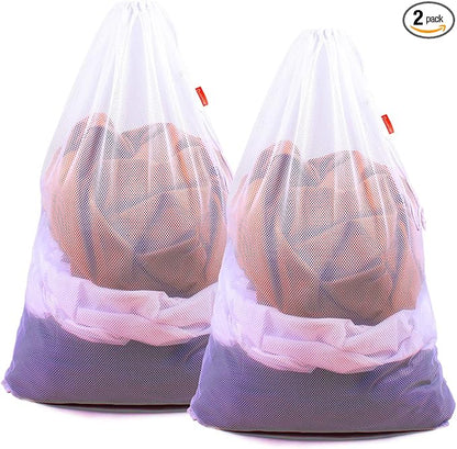 2 Pack Mesh Laundry Bags, 24 x 36 Inches Heavy Duty Drawstring Bag, Travel and
