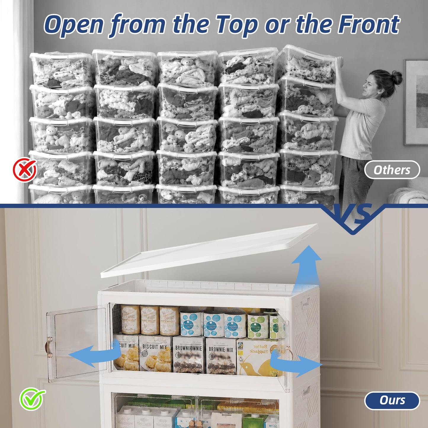 SAILUN 321QT/80Gal Stackable Storage Bins with a Lid, Collapsible Storage Bins With Doors, Folding Cabinet for Home Closet Organization,3 Pack-26 W x 16.5" D x 43.3" H White