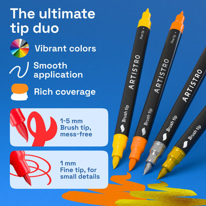 ARTISTRO 36 Acrylic Paint Markers - Paint Pens for Drawing, Brush + Fine Tips - For Fabric, Rock, Glass, Wood, DIY - Art & Craft Supplies for Adults, Teens, Kids - Teacher Appreciation Gift