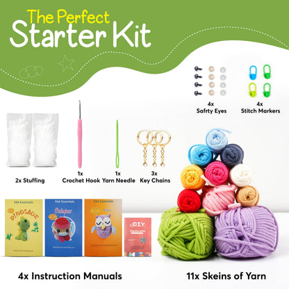 Crochet Kit for Beginners, Crochet Animal Kit with Video Tutorials & Soft Yarn, Craft Kits for Teens & Adults: Penguin, Dinosaur & Octopus Amigurumi Crochet Kit, Easy Knitting Kit, Crafts Crochet Kits