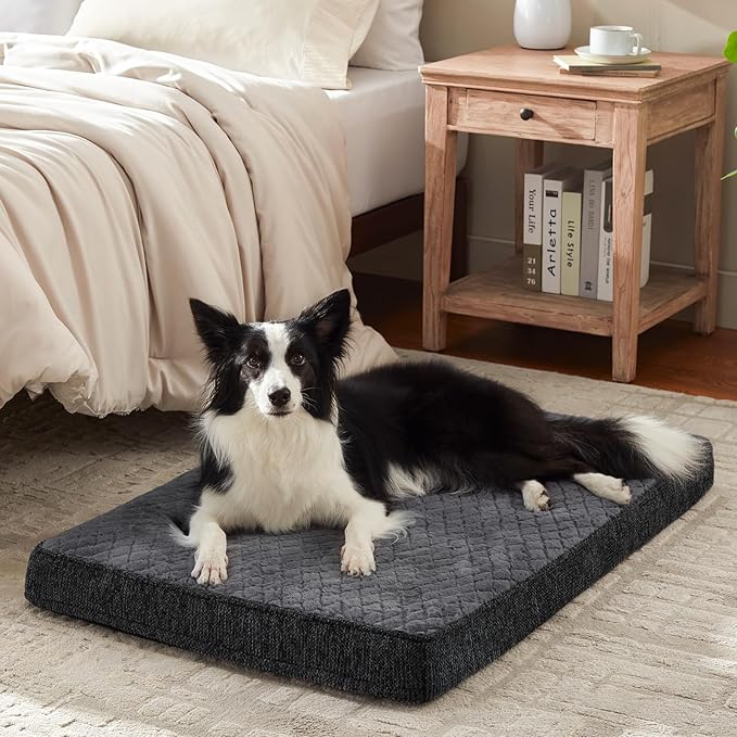 JOEJOY Orthopedic Dog Bed for Large Dogs, Washable Dog Crate Bed Large Sized with Removable Cover, Egg Memory Foam Big Pet Beds, Grey, 35"x22"