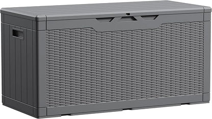 Devoko 100 Gallon Waterproof Large Resin Deck Box Indoor Outdoor Lockable Storage Container for Patio Furniture Cushions Garden Tools (100 Gallon, Grey)