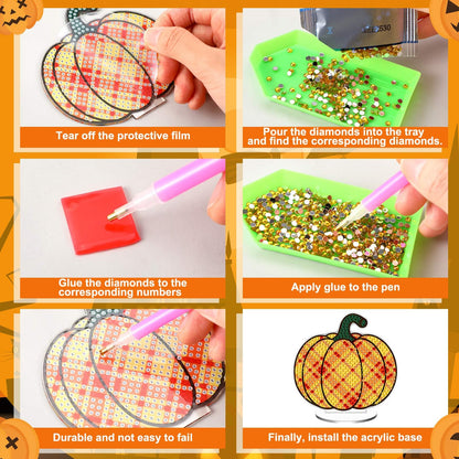 DoubleFill 9 Pcs Luminous Thanksgiving Diamond Painting Tabletop Decor Double Sided Thanksgiving Pumpkin Diamond Art Kits for Adults Glow in The Dark Pumpkin Centerpieces for Table Desktop DIY Crafts