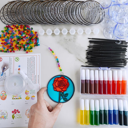 Winlyn 24 Set Spring Flower Suncatchers Ornaments Decorations DIY Window Paint Art Kit for Kids Classroom Activities Party Favors