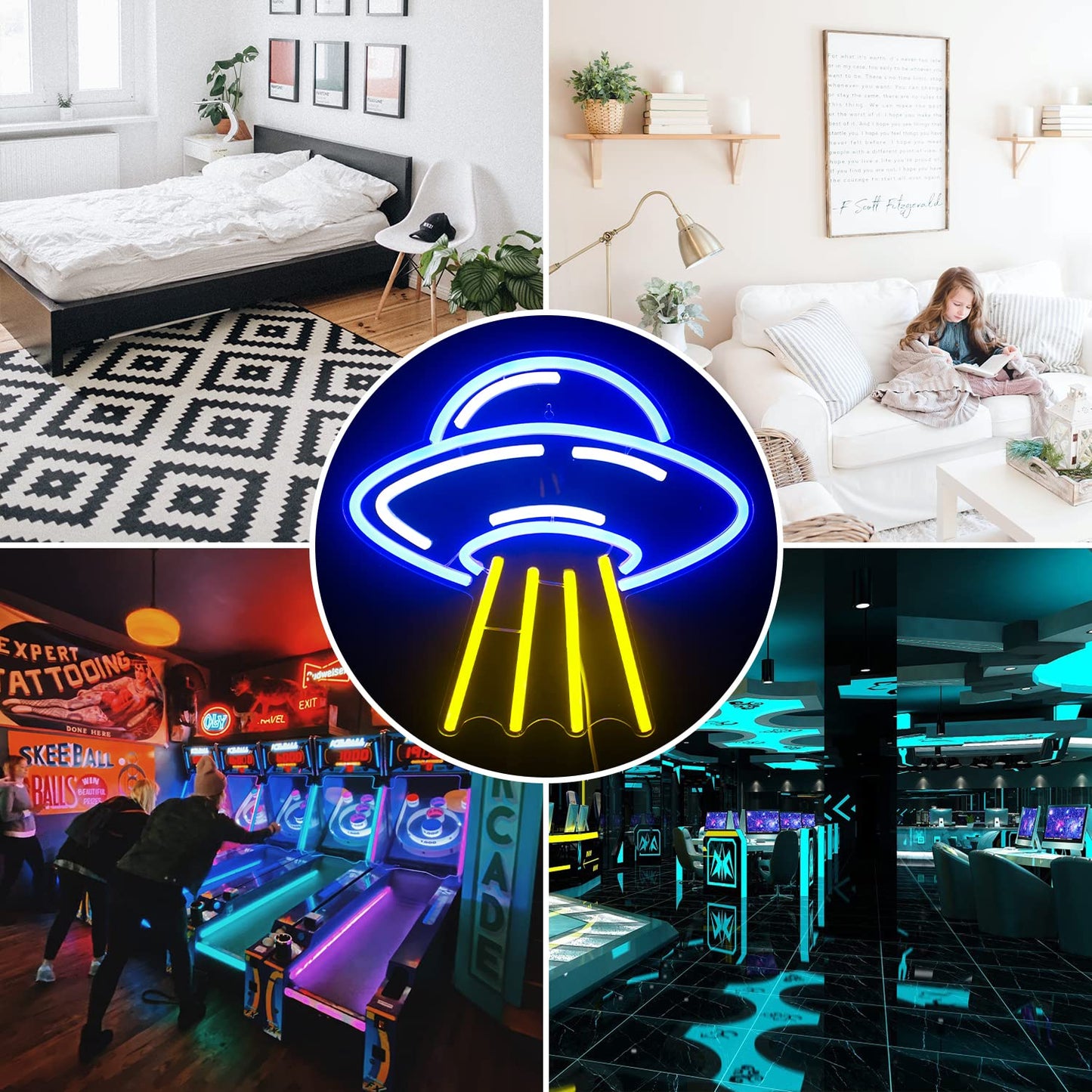 LUCUNSTAR UFO Neon Sign For Room,Alien Spaceship Dimmable LED Neon Light, Space Neon Signs for Wall Decor, Blue UFO Neon Light up Sign for Bedroom Game Room Wall Decor,Ufo Lovers