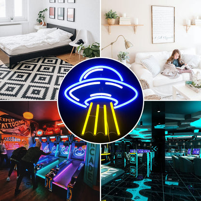 LUCUNSTAR UFO Neon Sign For Room,Alien Spaceship Dimmable LED Neon Light, Space Neon Signs for Wall Decor, Blue UFO Neon Light up Sign for Bedroom Game Room Wall Decor,Ufo Lovers