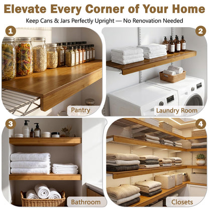 Fobyni Solid Carbonized Bamboo Wire Shelf Covers for Wire Shelving, Wire Rack Covers for Pantry Shelves, Tool-Free & Snap-On (5pcs, 24" W x 12" D)