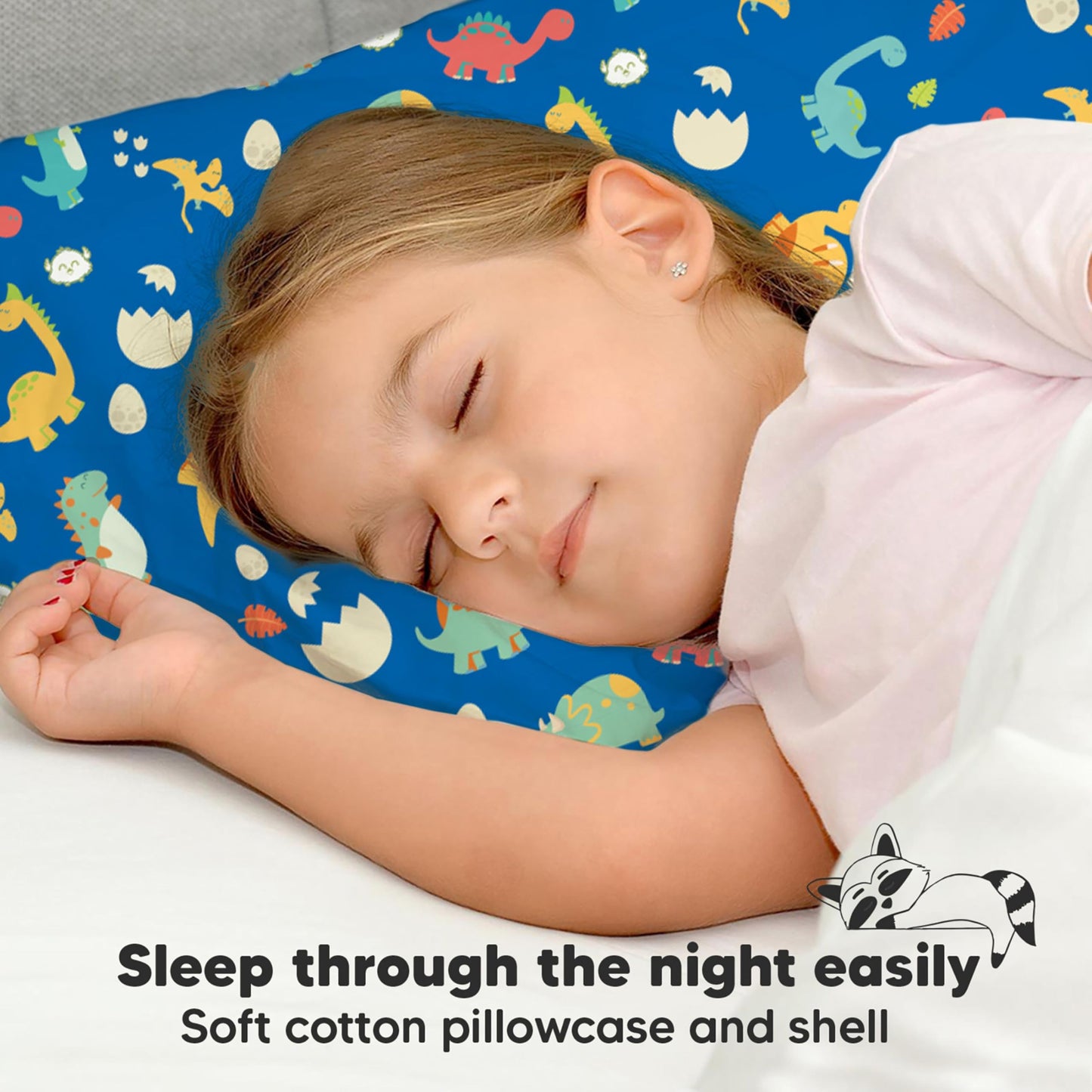 Toddler Pillow with Pillowcase - 13x18 My Little Dreamy Kids Travel Bed Pillows for Sleeping, Organic Cotton Small Pillowcase, Soft & Breathable, Machine Washable, Toddlers 2-5 Years Old (DinoWorld)