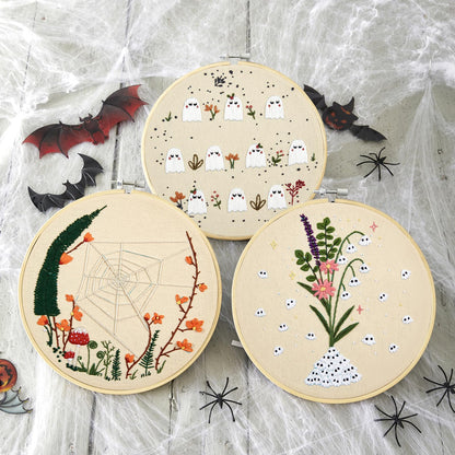 Crafmanoe Cute Ghost Embroidery Kit for Beginners Adults, Halloween Embroidery Starter Kits, Funny Counted Cross Stitch Kits for Beginner Adult Hobbies for Women, 3 Set Embroidery Hoop, Fabric, Thread