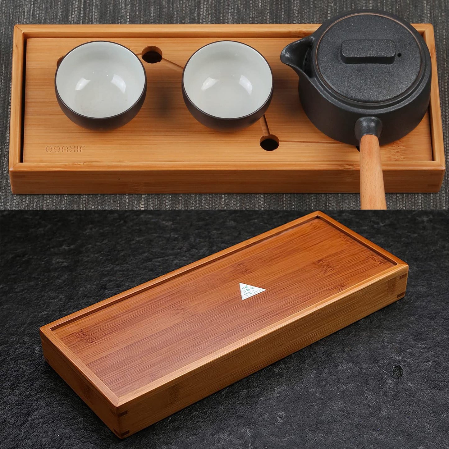 JIKUGO Seven Stars Bamboo Tea Tray 11.8x4.84x1.38in Gongfu Tea Tray Chinese Tea Set Japanese/Chinese Gongfu Tea Table Home Furnishing Serving Water Storage Bamboo Tea Table