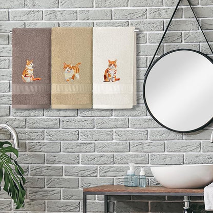 3 Pcs Orange Cat Hand Towels Bathroom Sets Decor Cute Orange Cat Lover Gifts