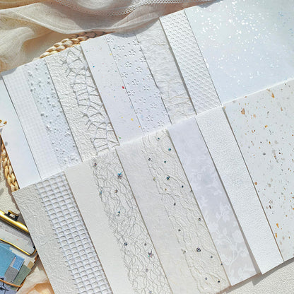 Flartmo 30 Sheets A5 White Textured Scrapbook Paper and Mesh Fabric Mix, Scrapbook Supplies for Junk Journaling, Scrapbooking, Card Making Supplies, Decorative Paper for Crafts & Mixed Media Art