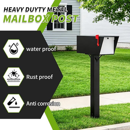 BOUGOON Black Metal Mailbox Post for Outside,43x 4X 4 inch Heavy Duty In-Ground Mounting Post with Anchor for Easy Install Mailbox Use