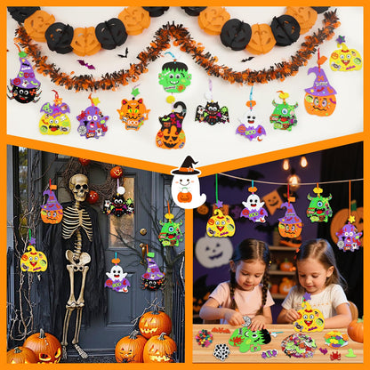 380Pcs Halloween Crafts for Kits 24 Sets Funny Halloween Arts and Crafts for Kids Include 34 Foam Cards 210 Glitter Stickers and All Accessories Included for Kids Adults Halloweens Party Favors