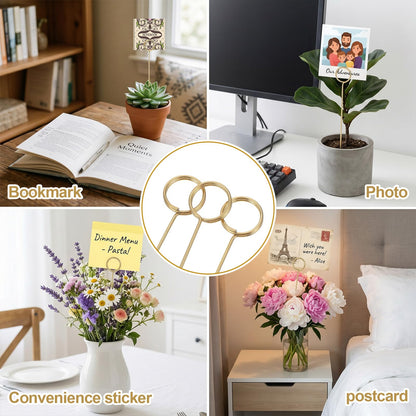 Oqqlin 100 Pcs Floral Card Holder Picks Bulk, 12 Inch Metal Wire Flower Place Card Sticks Round Picture Memo Clip Holder for Wedding, Party, Birthday, Baby Shower Supplies