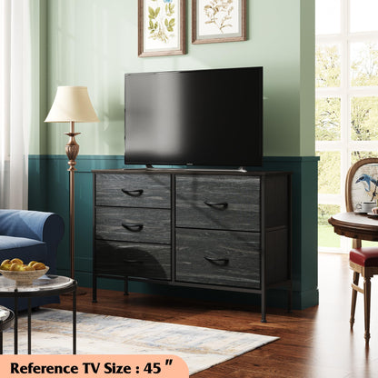 WLIVE Dresser for Bedroom with 5 Drawers, Wide Dressers with Drawer Organizers, Chest of Drawers, Fabric Dresser for Living Room, Closet, Hallway, Charcoal Black Wood Grain Print
