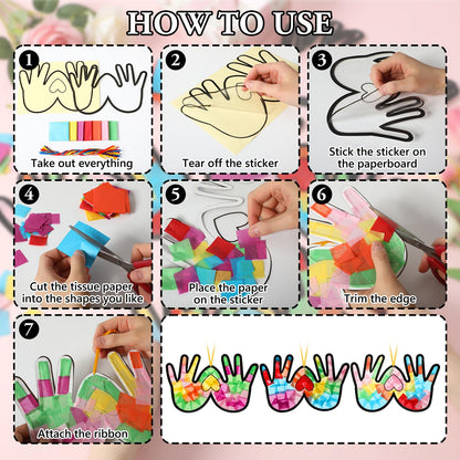 Yaomiao 30 Set Mother's Day Suncatcher Crafts, DIY Heart Handprint Stained Glass Style Gift Kit for Mother's Day Party Supplies, Family Activity, Suitable for Home, Window, Door Decorations