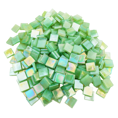 1.1 LB Ice Jade Mosaic Tiles, 0.59“ Square Glass Mosaic Pieces for Art Crafts,250PCS Easy Cut Painting Mosaic Puzzle Material Cut Handmade (Iridescent Light Green)