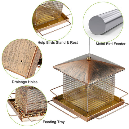 IWNTWY Bird Feeder, Heavy Duty Metal Bird Feeders for Outdoor Hanging, Waterproof Wild Birdfeeder for Garden Yard Outside Backyard, 3.5LB Large Capacity