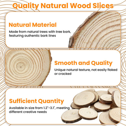 MARRTEUM 30Pcs 1.2"-3.1" Unfinished Natural Wood Slices, Round Wood with Tree Bark Discs Circles Cookies for DIY Arts & Crafts, Coaster, Christmas Ornaments, Rustic Wedding Decoration