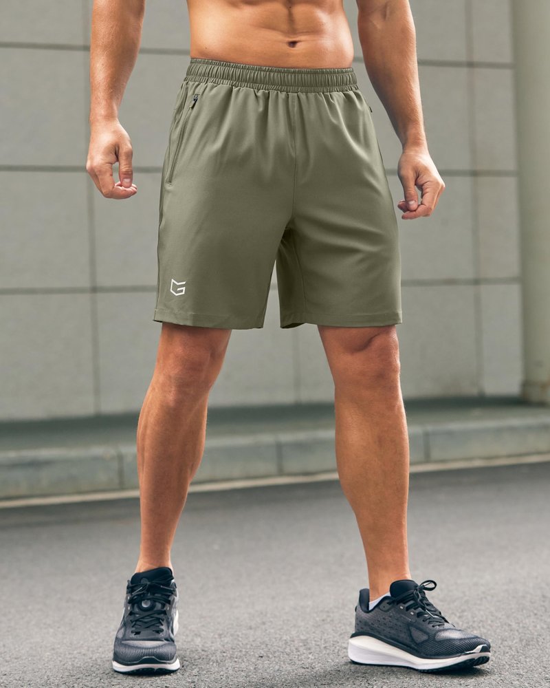 G Gradual Men's Athletic Running Shorts with Zipper Pockets Quick Dry 7"/ 5"/ 9" Workout Gym Shorts for Basketball Hiking(Sage Green,7M)