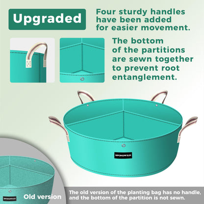 SPONDWILD [Upgraded] 2 Pack 10 Gallon 3 Compartment Grow Bag, Vegetable Growing Bag Thickened PE Garden Pots with Drainage Holes, Branch-Binding Holes, Reusable Plant Bag for Vegetables,Flowers