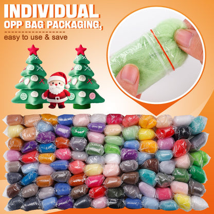 96pcs 10.4 oz Needle Felting Wool - 48 Colors Nature Wool Roving Yarn for Beginners Hand Spinning Felting Supplies, 3g/Pack